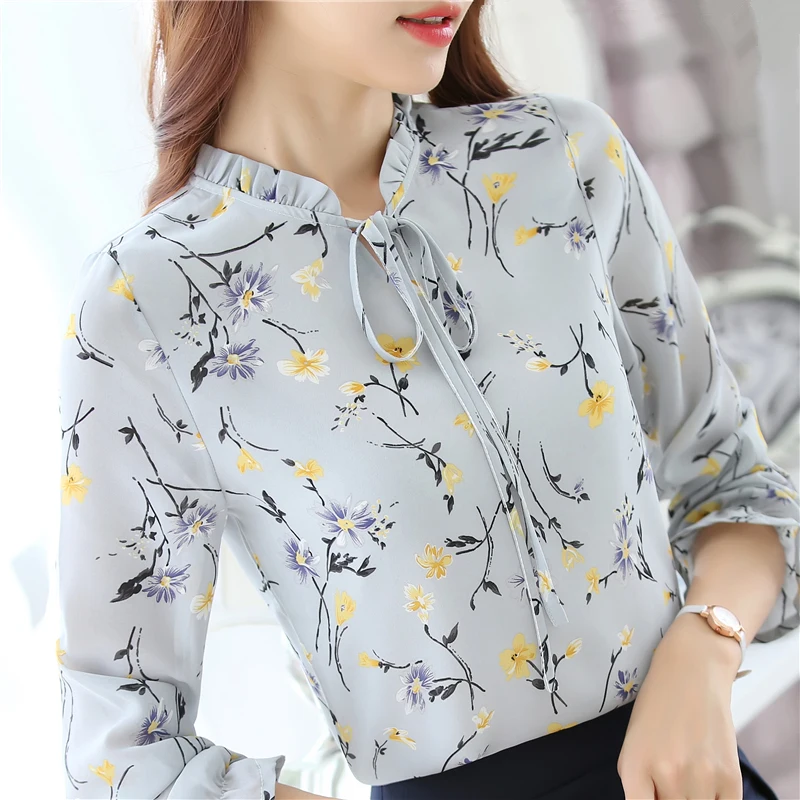 Autumn Womens Tops And Blouses Long Sleeve Chiffon Blouse