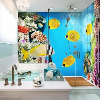 

Photo Wallpaper 3D Cartoon Undersea World Murals PVC Self Adhesive Waterproof Bathroom Cartoon Bedroom Home Decor Wall Stickers