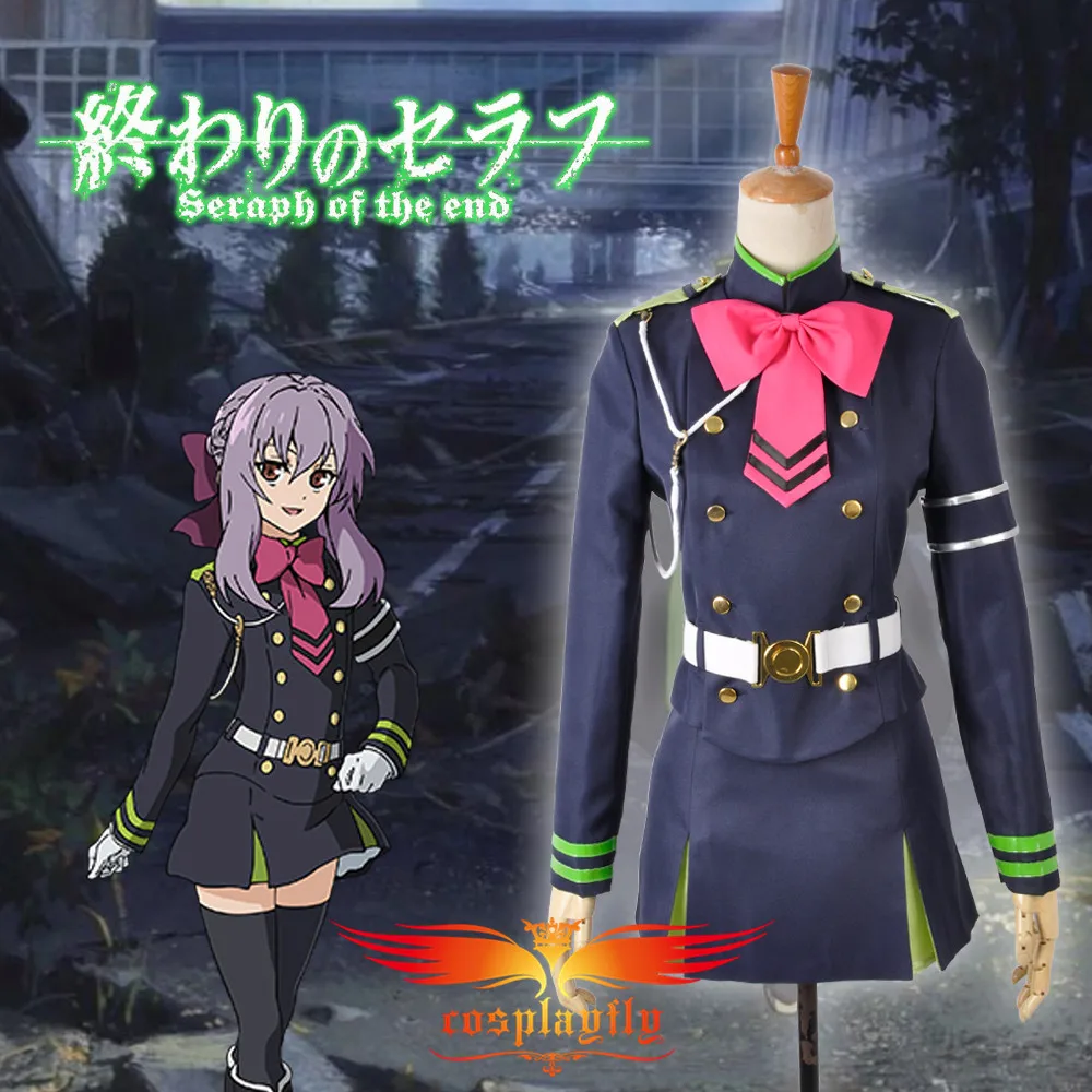 

Seraph of the End Shinoa Hiragi Military Uniform with Cloak Cosplay Costume with Wig and Free Wig Cap Custom Made (W0661/J0141)