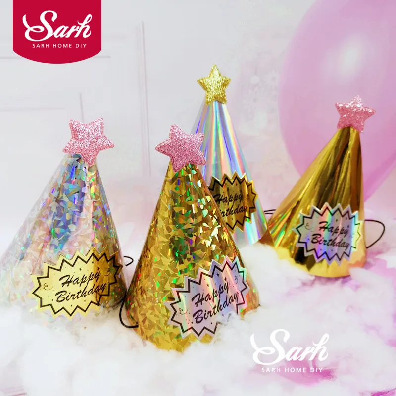 

Laser Gold Silver Pink Star Party Hat Cake Decorations Birthday Party Decorations for Baking Cute Gifts