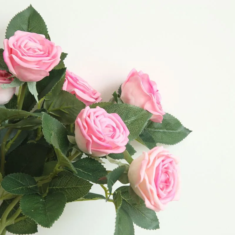 

Artificial flower moisturizing 2 head tea rose feel rubber roses flowers home wedding holding flower wall home decoration