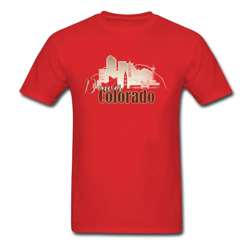 Tops Shirts Denver Colorado Grunge Skyline Summer/Autumn Short Sleeve Cotton Round Collar Mens T Shirt Printed Tee Shirts Funky Denver Colorado Grunge Skyline red