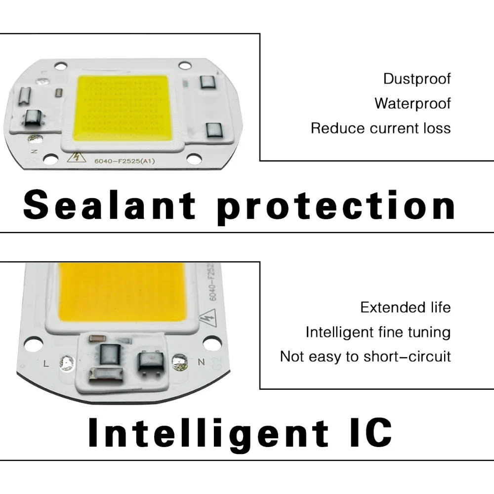 Светодиодный COB Чип лампа SMD AC220V 110 В Светодиодная прожектор 20 Вт 30 50 с умным IC