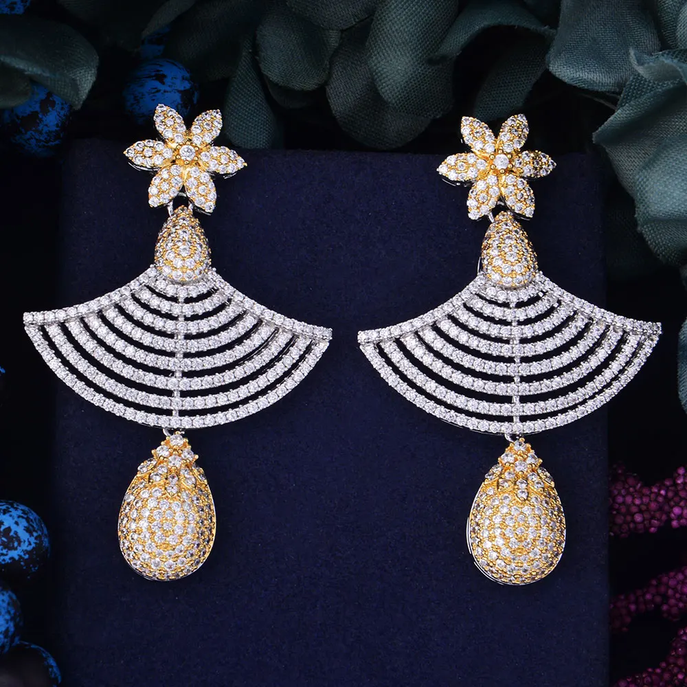 

GODKI 63mm Geometry Flower Luxury Full Micro Cubic Zirconia Naija Engagement Party African Dress Earrings Women