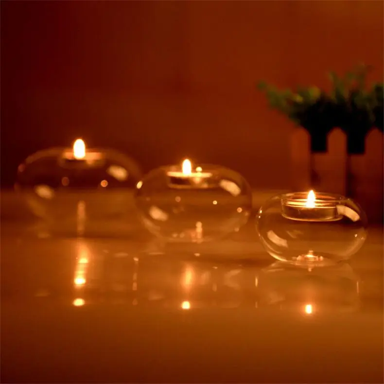 

New 8/10/12CM Size Round Hollow Glass Candle Holders Wedding Fine Candlestick Dining Home Room Decor