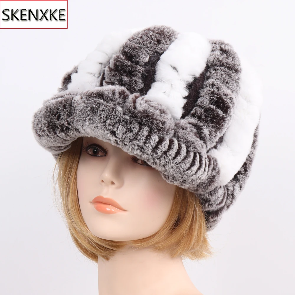 

2019 New Russian Good Elastic Real Rex Rabbit Fur Hats Winter Women Warm Flowers Genuine Fur Caps Lady Natural Fur Hat Wholesale
