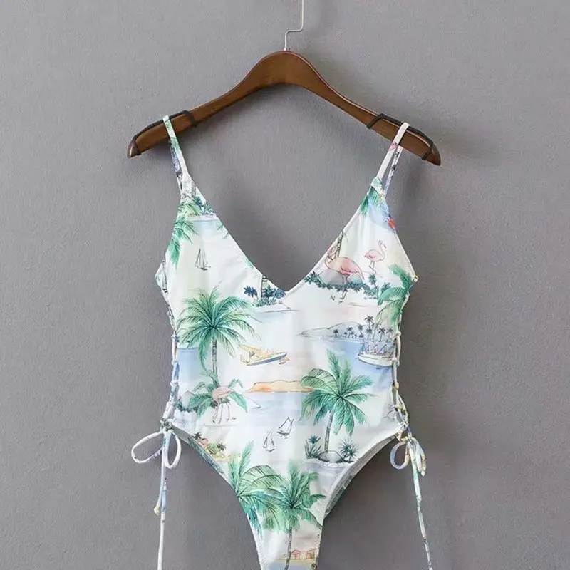 

new arrival Bodysuit Women Body Xd30-2035 European And American For Coconut Trees Printed Jumpsuits