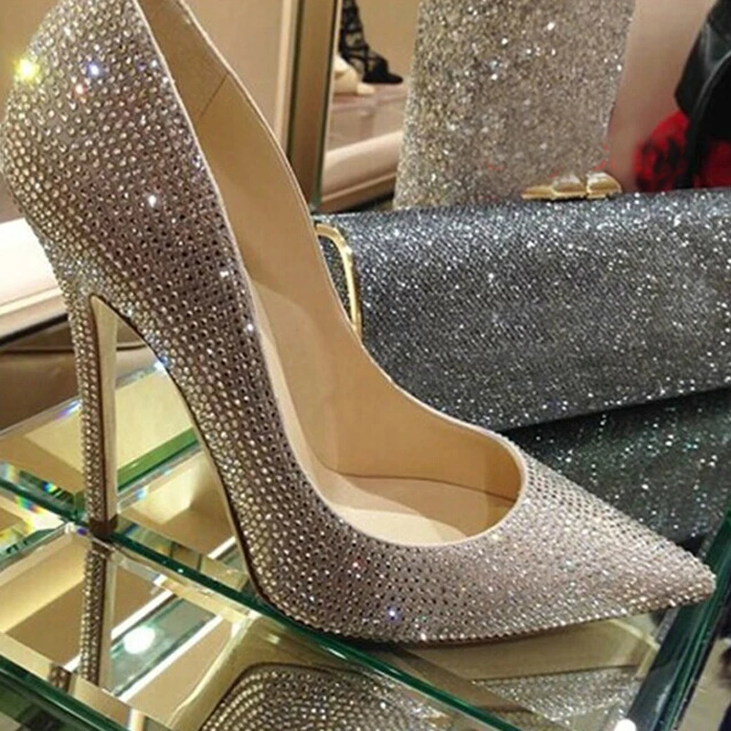 New women shoes rhinestone satin pumps stilettos party prom wedding formal gold 