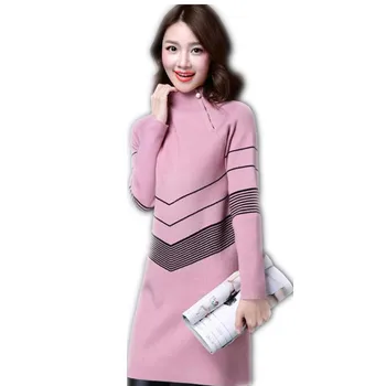 

2019Fashion Winter&Autumn Wool Long Women knitting Shirt Female Turtleneck Plus Size 3XL Loose Pure Color Pullovers SweaterCQ730