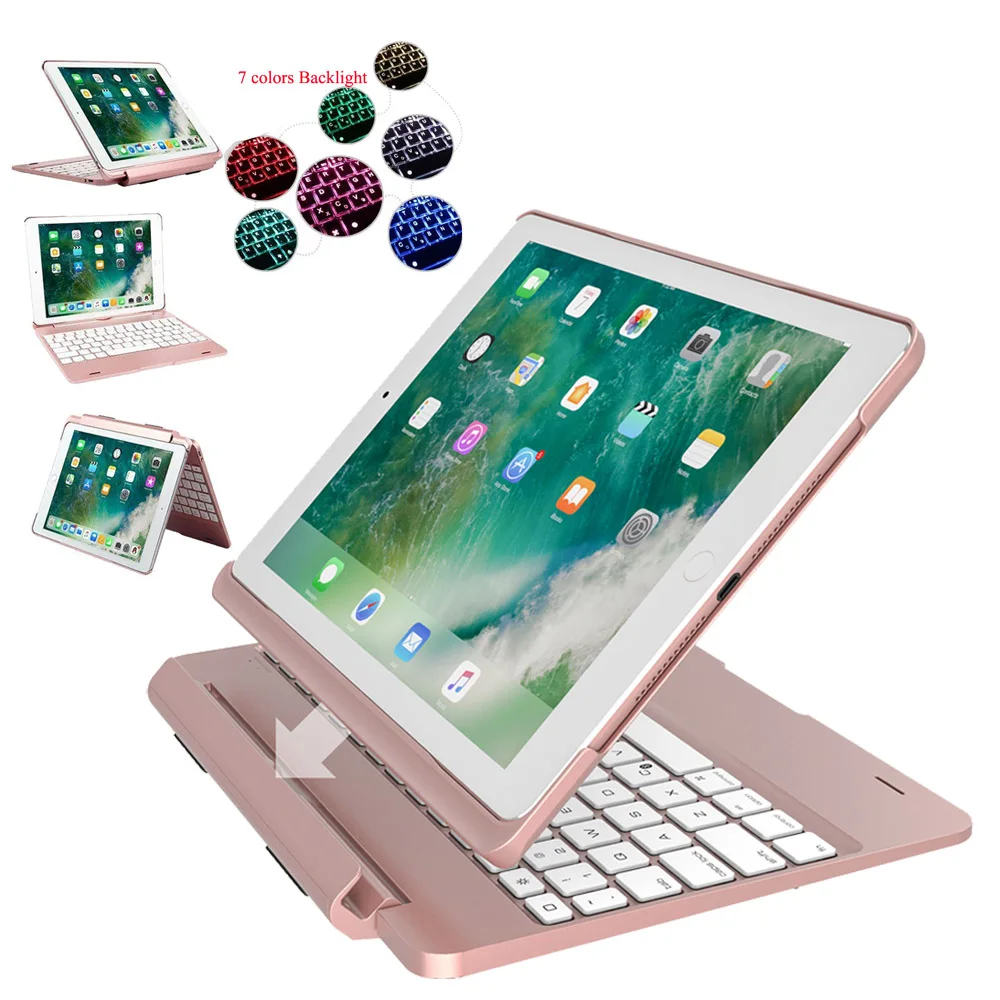 For iPad 9.7 2017 2018 5th 6th Gen / Air / Air 2 / Pro 9.7 7 Colors Backlit Light Wireless Bluetooth Keyboard Case Cover