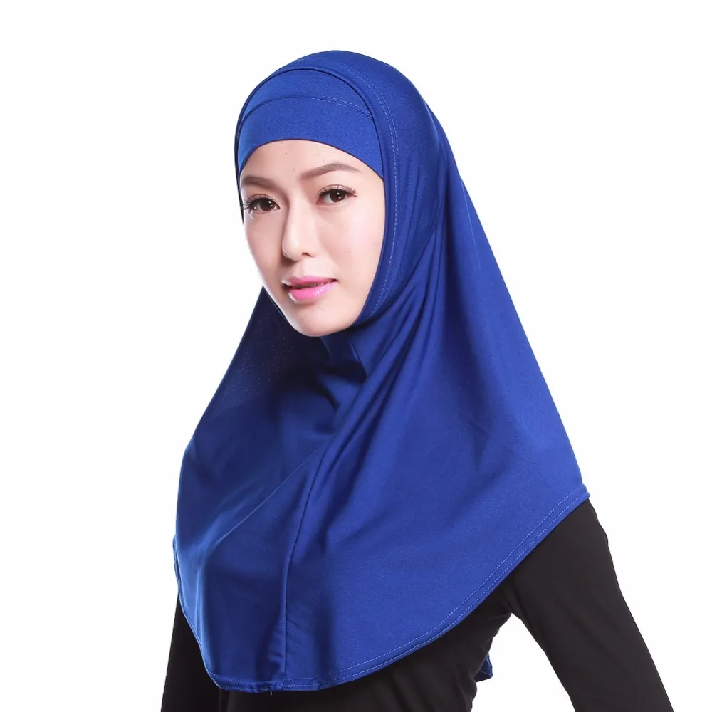 

Woman Muslim Hijab Islamic Solid Scarf Soft Stretch Crystal Hemp 2 Pieces Hijab with Undercap Ready to Wear