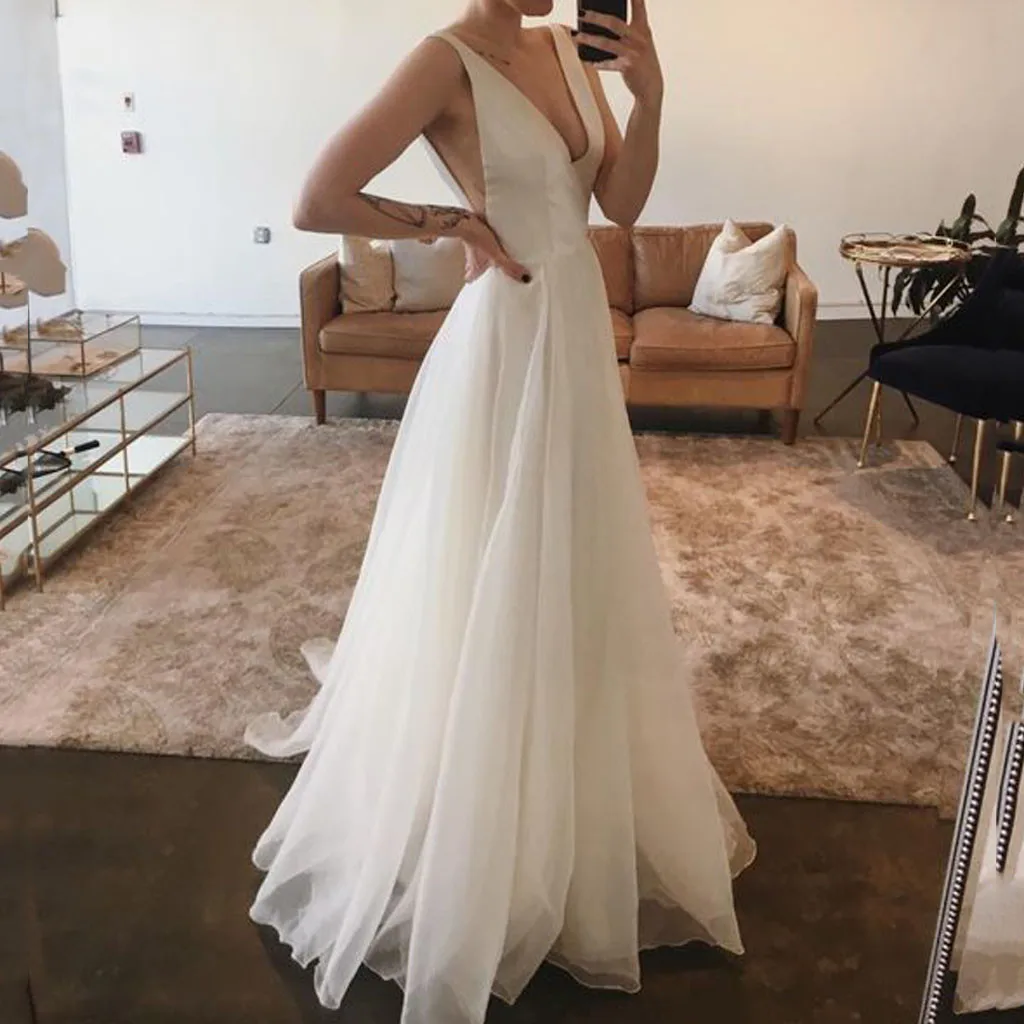 

white dresses women party night elegant Sexy Deep V dresses woman floor length Sleeveless backless fit and flare long dresses#G8