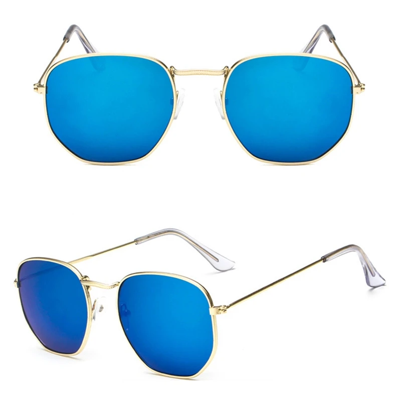 

Vintage Glass Lens Reflective Sunglasses Women Classic Brand Designer Metal Frame Eyewear Fashion Mirror Hexagon Oculos De Sol