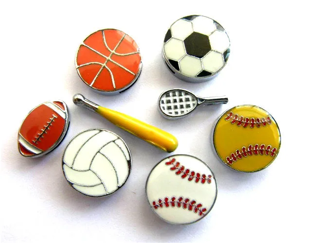 

8mm Hole Sports Ball Football Rugby Slide Charms Beads DIY Accessories Handmade Jewelry For 8mm Bracelets Key Chains Pet Collar