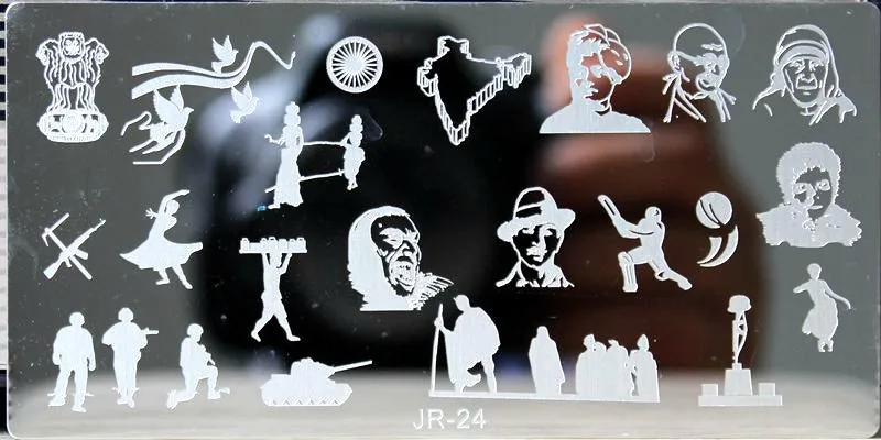 JR24 1 шт. пластины для штамповки ногтей Корона/животное/цветок/часы/музыкальный инструмент/буквы штамповки пластины для дизайна ногтей трафареты шаблон инструменты# JR0 - Цвет: JR24