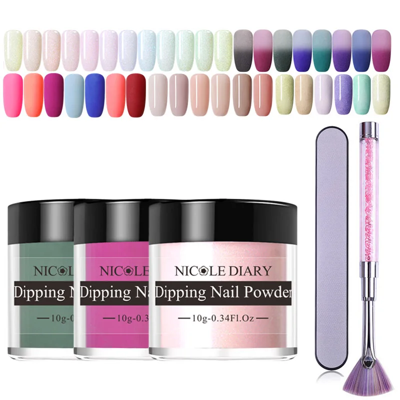 

NICOLE DIARY 12pcs Dipping Nail Powder Kits Holographic Dip Nail Glitter Powder Luminous Matte Gradient Pigment Dust Sequins