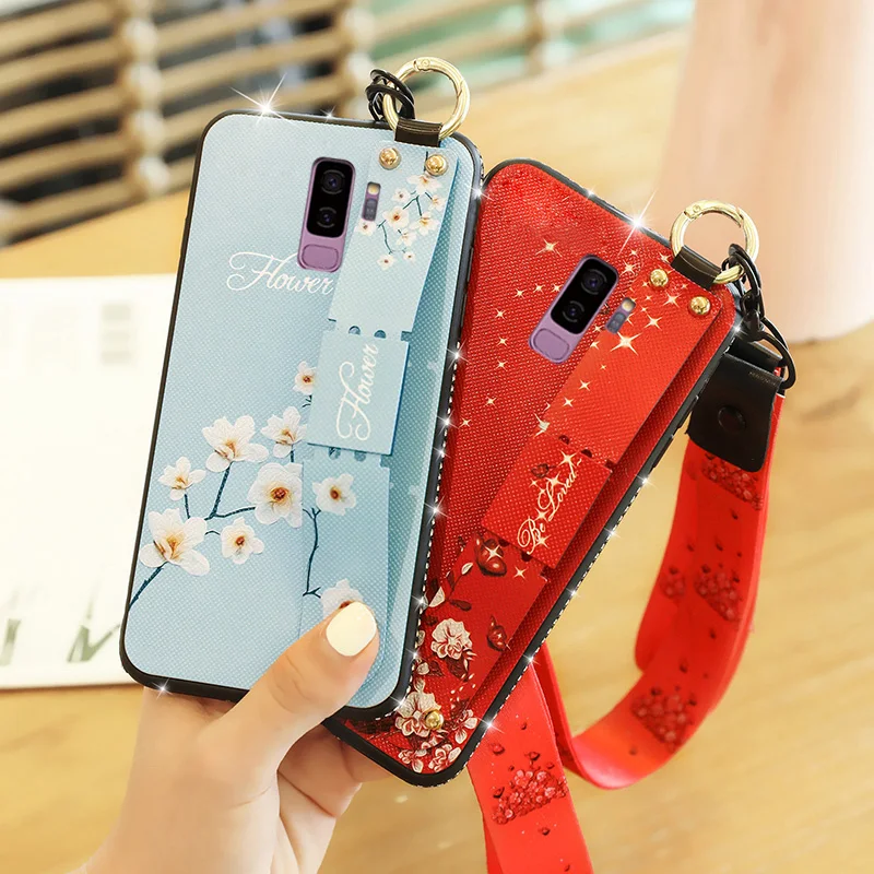 

For Samsung Galaxy S8 Plus case diamond flower patterned shoulder strap luxury S9 Plus case Hanging Rope Bracket Anti-knock case