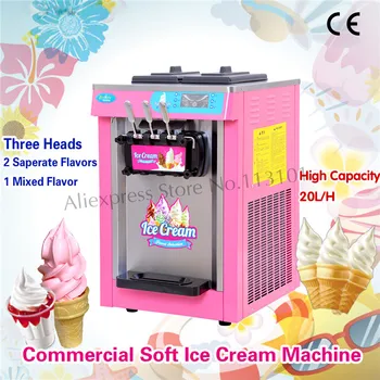 Cheap Pink Color Soft Ice Cream Machine Sorbet Sherpa Maker Digital Control System With Cones Counter 220V 3 Heads