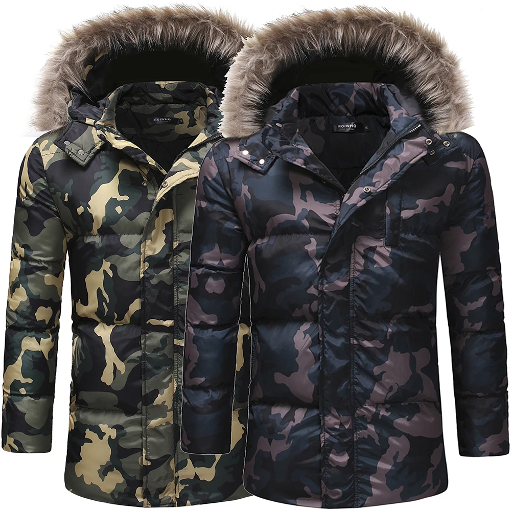 Зимнее пальто для мужчин, утолщенное пуховое хлопковое камуфляжное пальто для отдыха, мужская куртка-пуховик на утином пуху