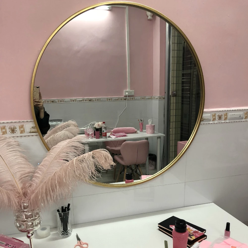 Европейское роскошное зеркало для ванной, Золотое круглое зеркало для макияжа, круглое зеркало для ванной комнаты, настенное зеркало, Железное Зеркало LO68916