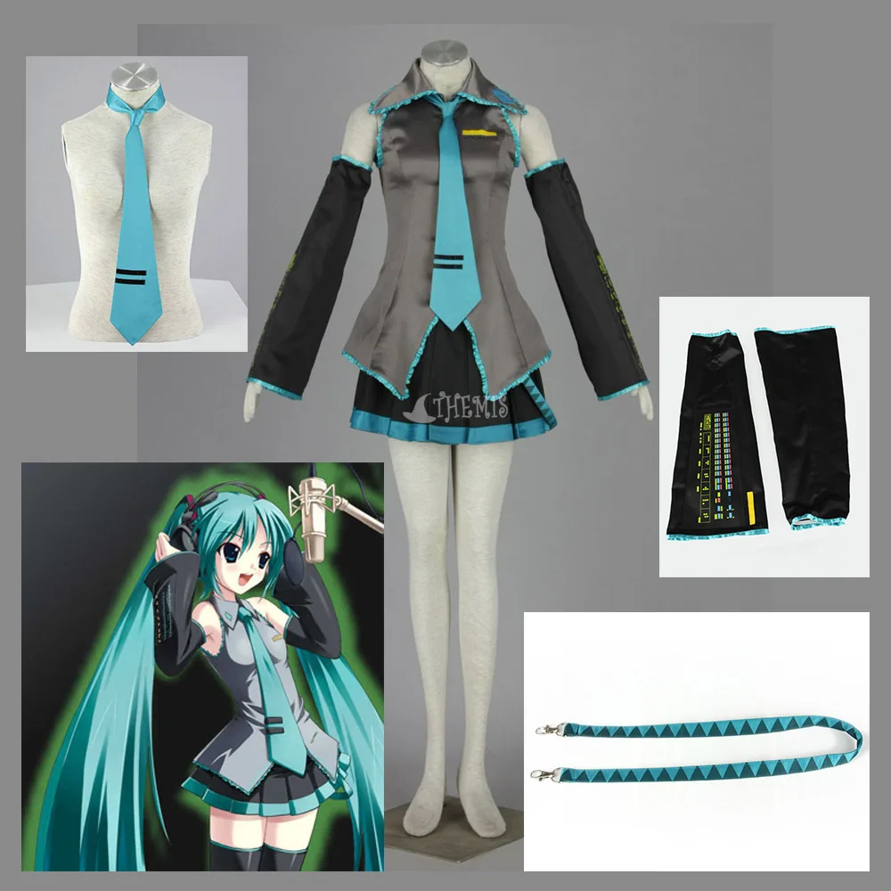 

Athemis Vocaloid Hatsune Miku Turn-down Collar Suit Girls Dress Sexy Sleeveless Shirt and Pleated Skirt Cosplay Costumes