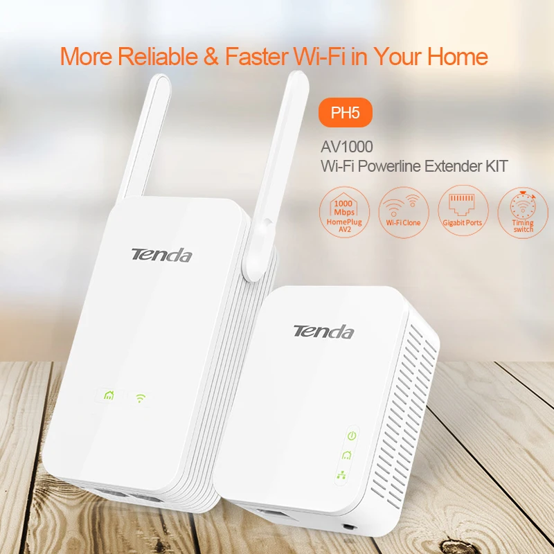 Tenda PH5 AV1000 Gigabit адаптер Powerline Беспроводной Wi Fi удлиннитель маршрутизатора комплект