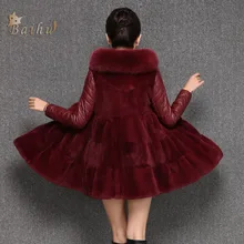 Пуховое пальто из овечьей кожи и кролика Рекс, женская кожаная одежда средней длины, из лисьего меха