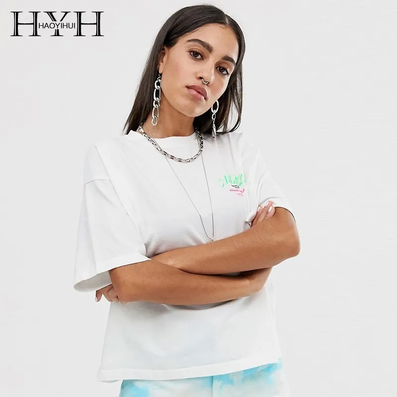 Белая футболка с коротким рукавом HYH haoyihui простая летняя надписью WAIKIKI