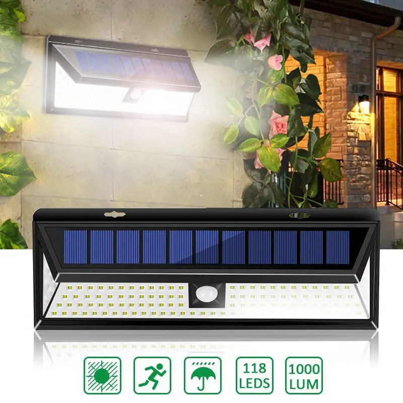 4 Pack 118 LED Solar Lamp PIR Motion Sensor Wall Light Waterproof 1000LM High Bright Emergency Security Lampe Solaire Exterieur