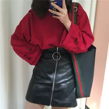 Весенне-летние корейские шикарные юбки на молнии с металлическим кольцом для женщин Harajuku короткая черная юбка из искусственной кожи с высокой талией