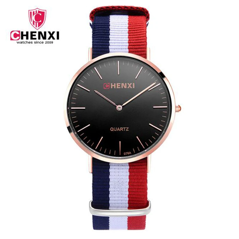 CHENXI Fashion Men Women Watches Gold Hot Mens Watch Top Brand Luxury Sport Couple Nylon Strap Simple Clock Relojes Mujer 2017