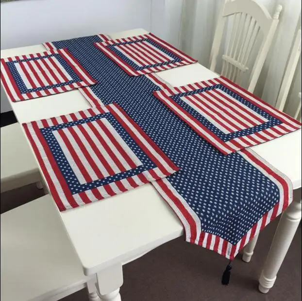 Christmas Dec Linen American strip Coffee Table Runner Dinner mat Place