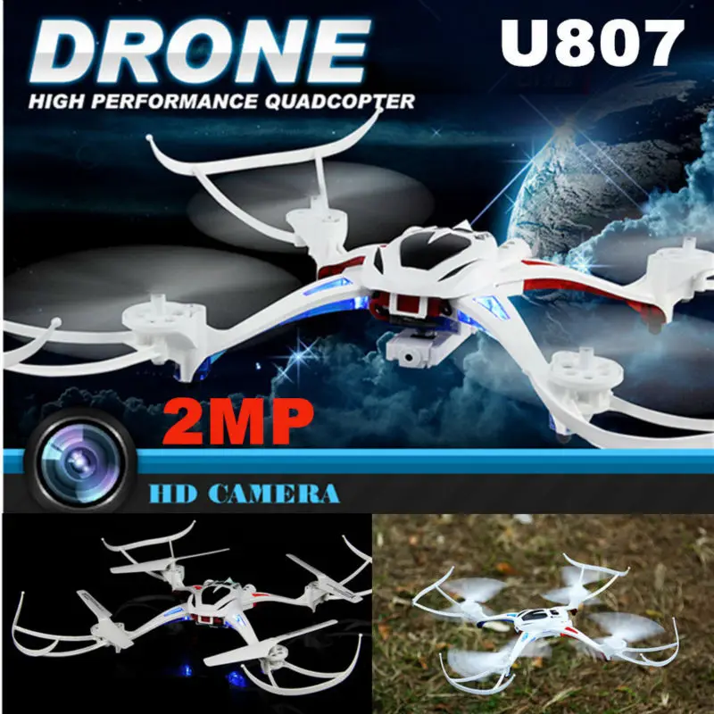 

2016 New RC Quadcopter Drone U807 2.4GHz 4CH 6-Axis 360 Flip with 2.0MP HD Camera RTF High Speed RC Helicopter VS U842 X8C