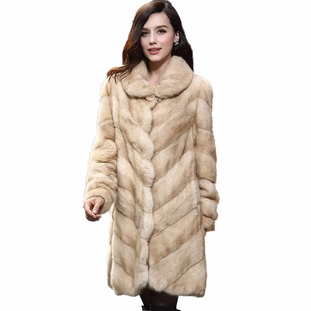 CY 115161 New Women's Real Mink Fur Coat Luxury Long Full Pelt Fur