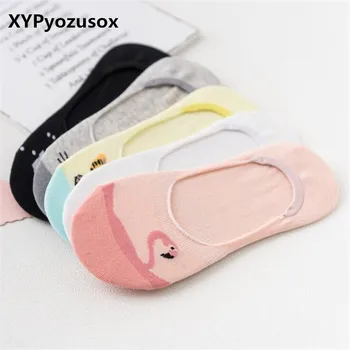 

Japanese Harajuku Woman Boat Socks Funny Cute Cartoon Flamingo Socks Low Cut Cotton Silica Gel Non-slip Woman Invisible Socks