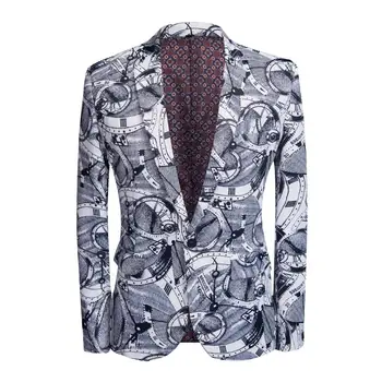 

mens casual suit clock pattern black and white slim suit party coat business singer fashion mens wedding dress slim suit