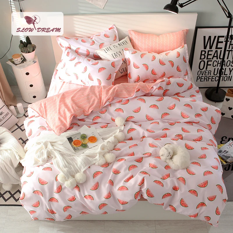 

SlowDream Watermelon Bedspread Pink Bed Sheet Pillowcases Duvet Cover Set Decor Home Textiles Bedding Set Bed Linen Nordic 150