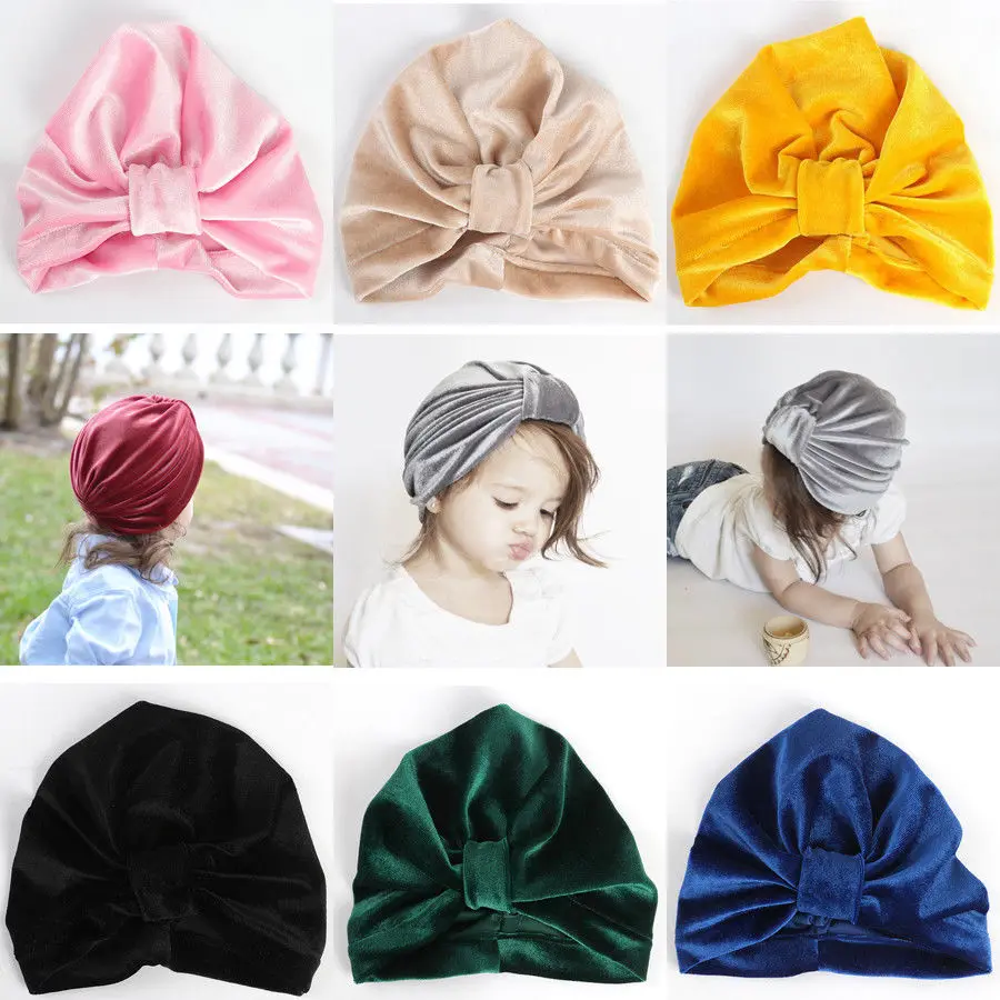 

2018 Sweet Solid Baby Girl Hat with Bow Candy Color Baby Turban Cap for Girls Elastic Infant Accessories 1 PC