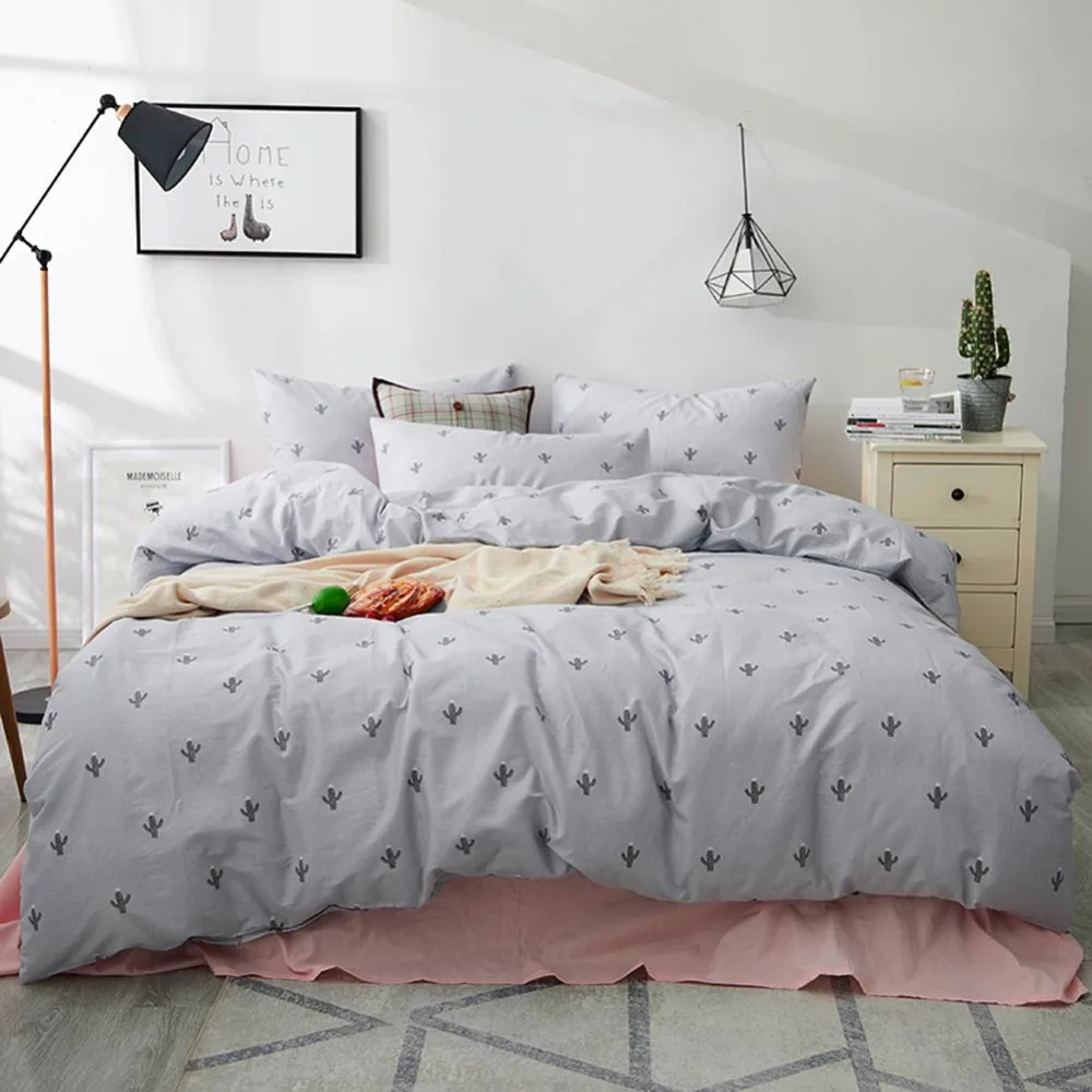 

2019 Brief Grey Cactus Plants INS 3/4pcs Bedding Set Cotton Bedlinens Twin Queen King Customize Size Bedsheet Pillowcases