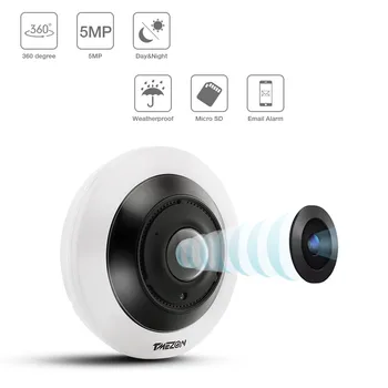 

TMEZON 5.0 Megapixel IP Security Camera 360 degree VR Panoramic Surveillance Camera with IR Night Vision Motion Detection