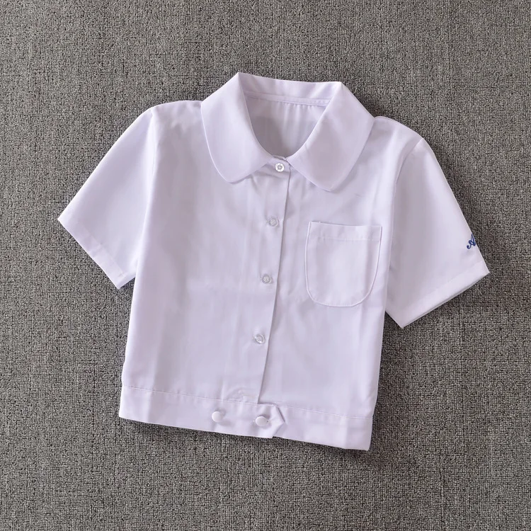 

Cute Japanese School Uniform Style Girls Short JK White Blouse "academy" Embroidery Peter Pan Collar Short Sleeve Shirt Tops
