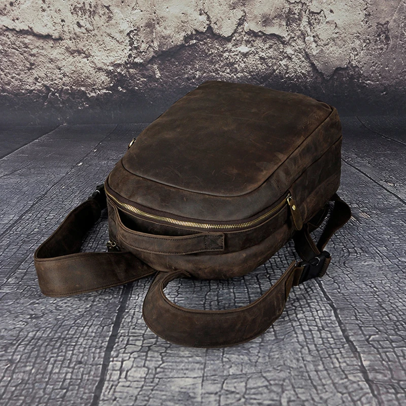 Высококачественный рюкзак из натуральной кожи, мужской Школьный рюкзак, компьютерные сумки, мультивместительный ранец из воловьей кожи Crazy Horse
