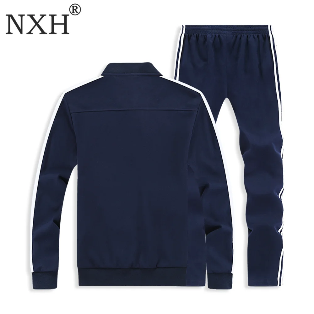 NXH хлопковый мужской набор с вышивкой, мужские спортивные костюмы размера плюс, спортивный костюм 6XL 7XL 8XL, длинный набор для бегунов, 2 шт., спортивный комплект, мужской спортивный костюм