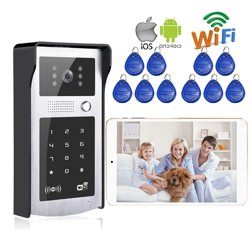 

7" Monitor Screen RFID / Code Wireless Wifi Video Door Phone Doorbell Intercom for Phone Remote Monitor / Unlock Free Shipping