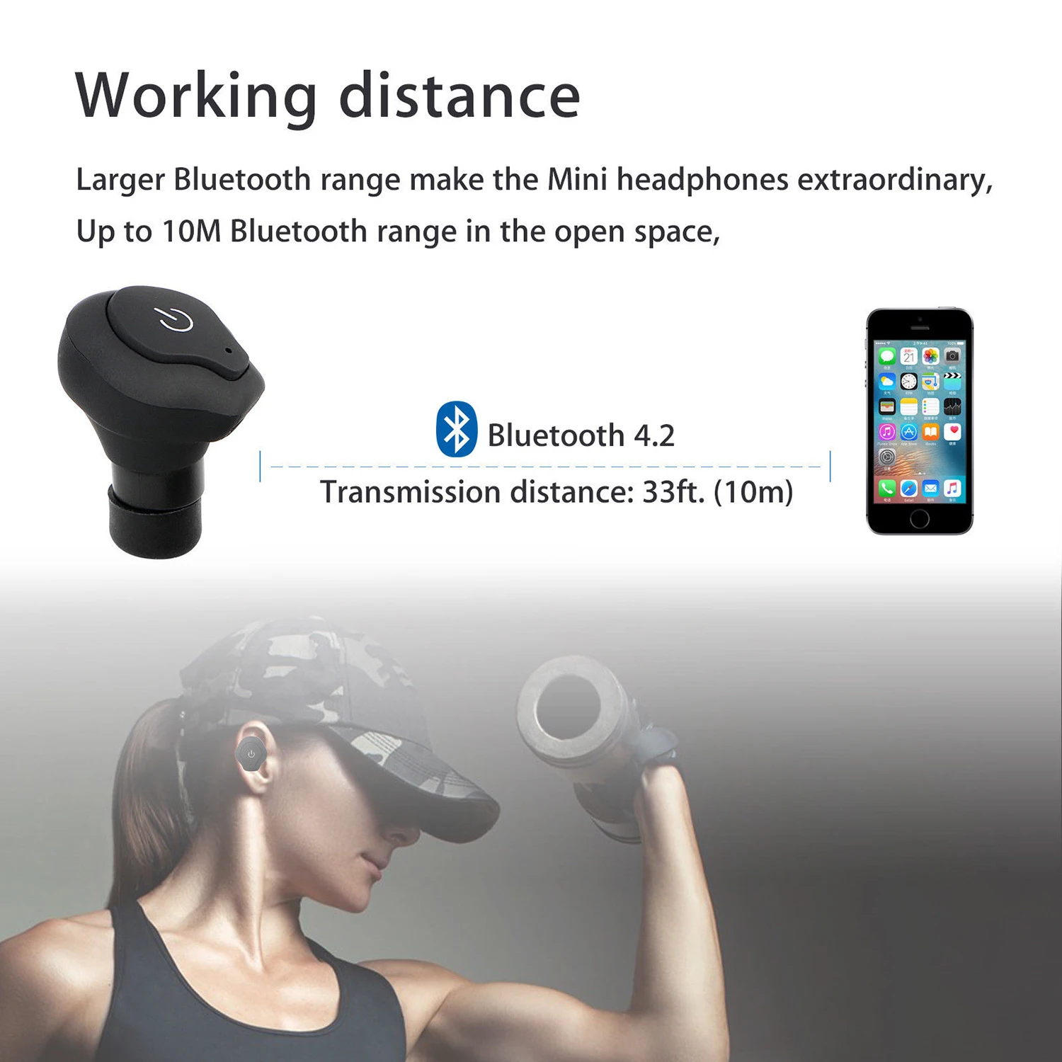 Bluetooth Headphones Mini Wireless Earbuds Sports Bass Earphone with Mic True Bass Twins Stereo In-Ear Earphone For Phone