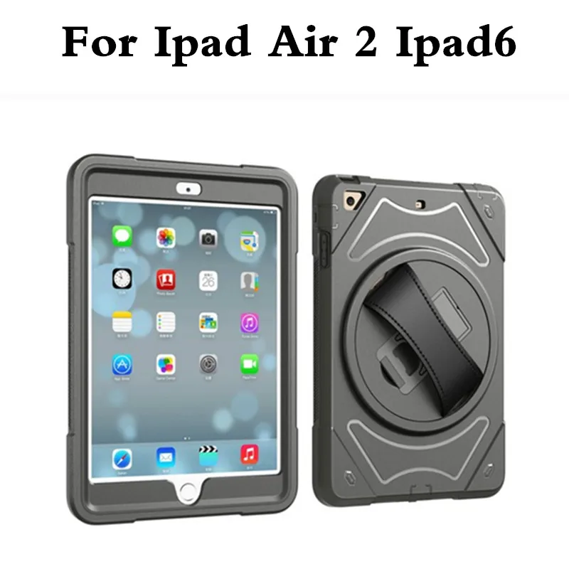 

With Hand Strap Case Hybrid Armor For iPad Air 2 Kids Safe Shockproof Heavy Duty TPU Hard Back Case Cover For ipad air2 ipad6