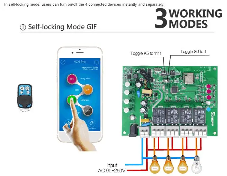 Sonoff 4CH R2/4CH PRO R2 4 комплекта 433 МГц на din-рейку, беспроводной wifi умный переключатель, модуль домашней автоматизации, светильник с дистанционным управлением 2200 Вт