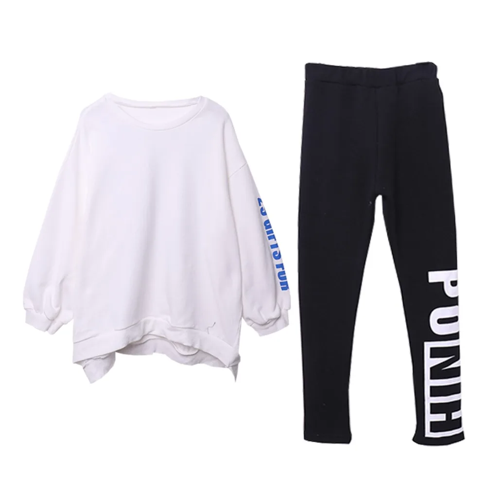 

Girl Suits Round Neck Letter Printed Loose Long Sleeve T-Shirt Tight Trousers Set Soft Cotton Children Sportswear Casual Clothes