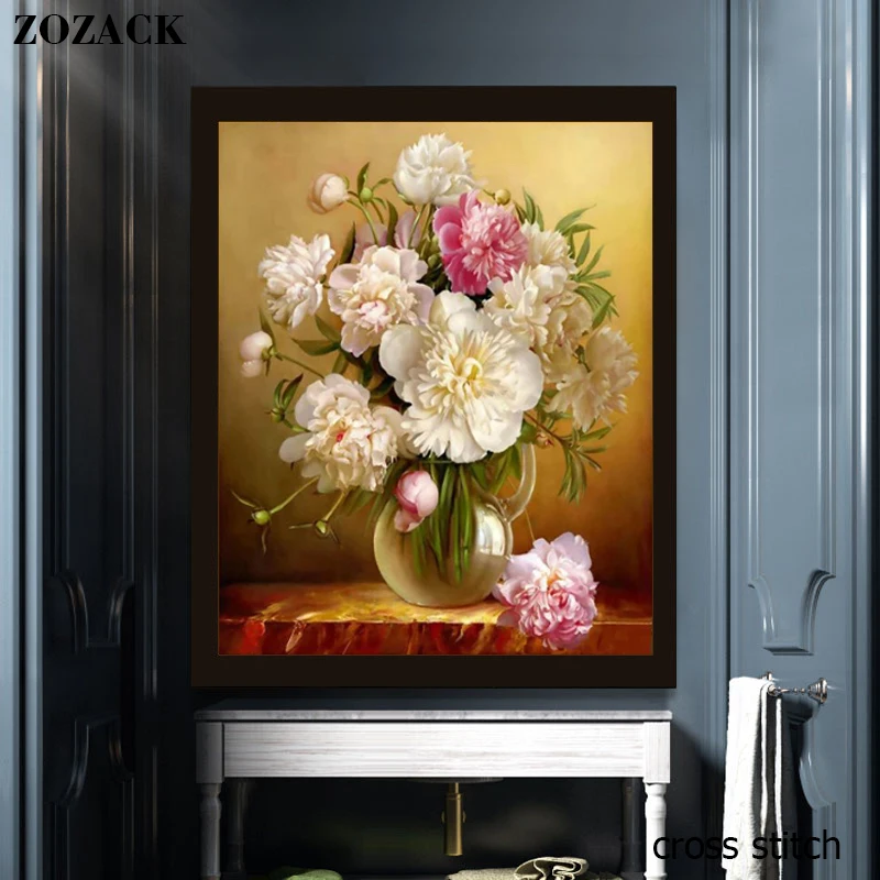 Zozack 70*80 см рукоделие, DMC Сделай Сам Вышивка крестиком, полный набор для вышивки, цветы ваза узоры Китайская вышивка крестиком напечатанная на канве