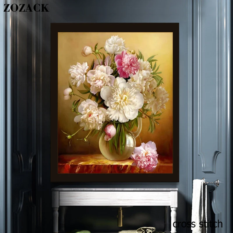 Needlework 70*80cm DMC DIY cross-stitch Full embroidery kits Flowers vase patterns chinese cross stitch printed on canva cross stitch kit
